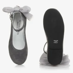 Monnalisa Pumps & Ballerinas|Pumps & Ballerinas*Girls Grey Suede Leather Bow Shoes