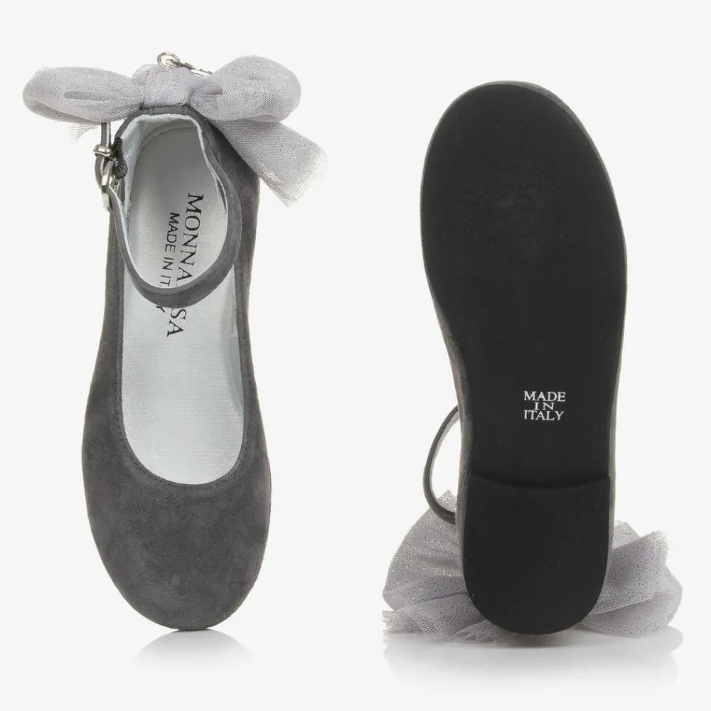 Monnalisa Pumps & Ballerinas|Pumps & Ballerinas*Girls Grey Suede Leather Bow Shoes