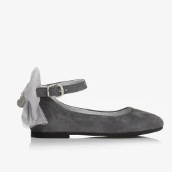 Monnalisa Pumps & Ballerinas|Pumps & Ballerinas*Girls Grey Suede Leather Bow Shoes
