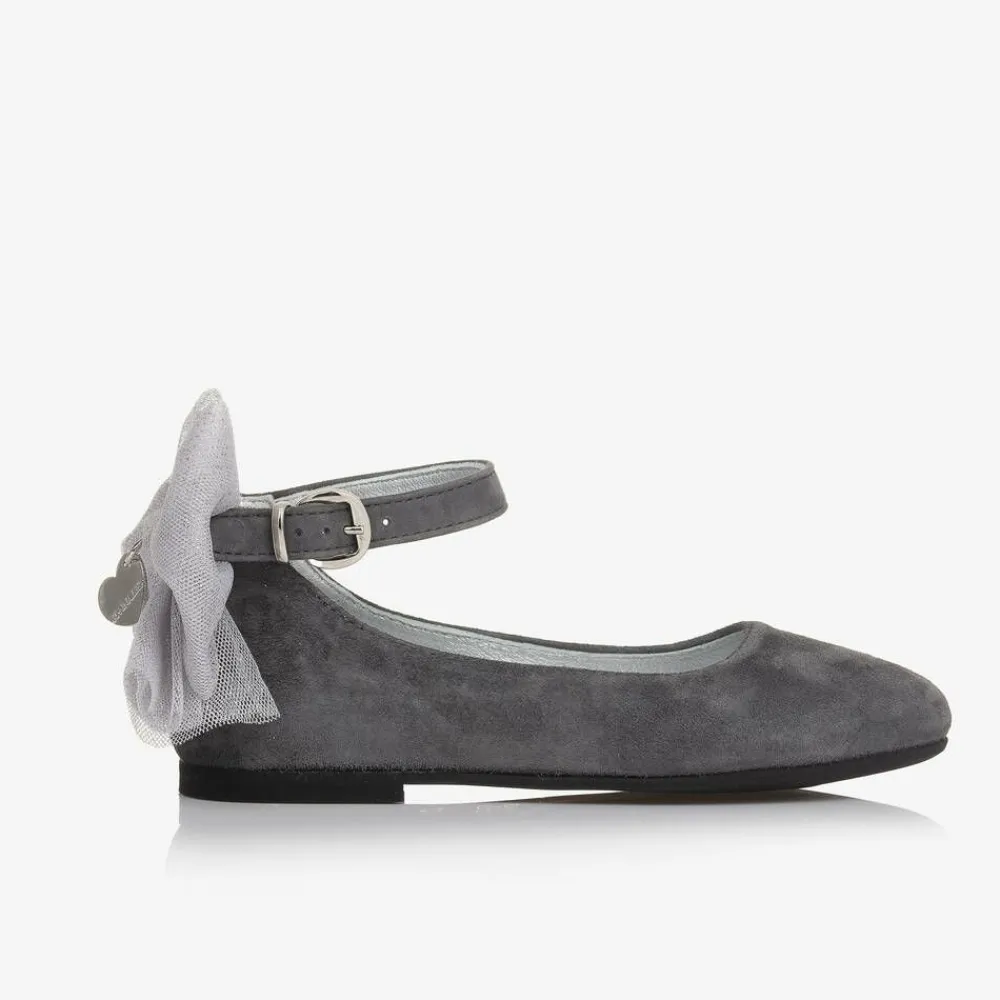 Monnalisa Pumps & Ballerinas|Pumps & Ballerinas*Girls Grey Suede Leather Bow Shoes