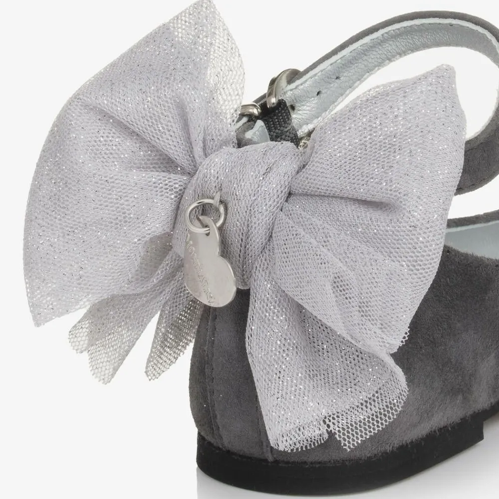 Monnalisa Pumps & Ballerinas|Pumps & Ballerinas*Girls Grey Suede Leather Bow Shoes