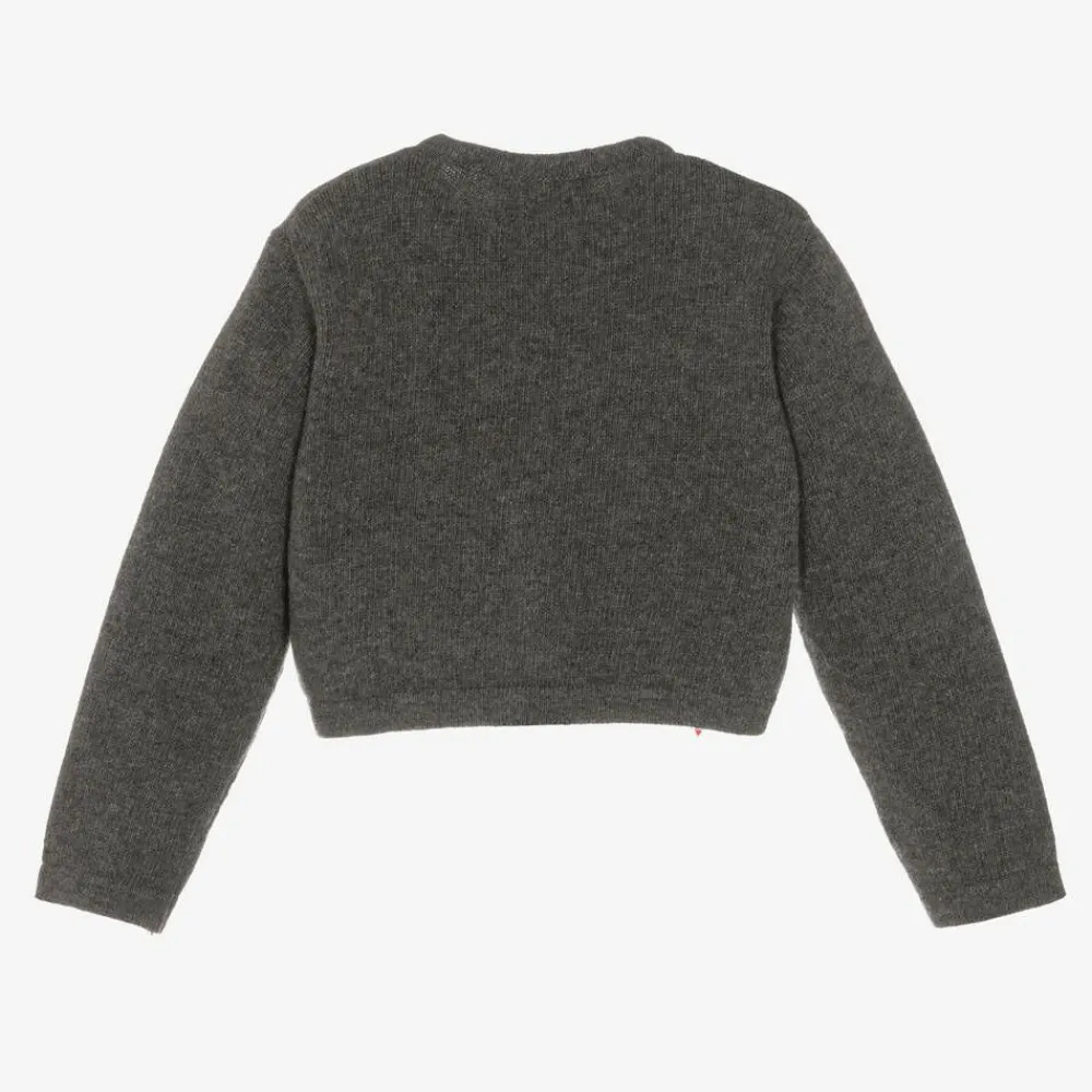 Piccola Speranza Tops*Girls Grey Wool & Red Velvet Bow Cardigan