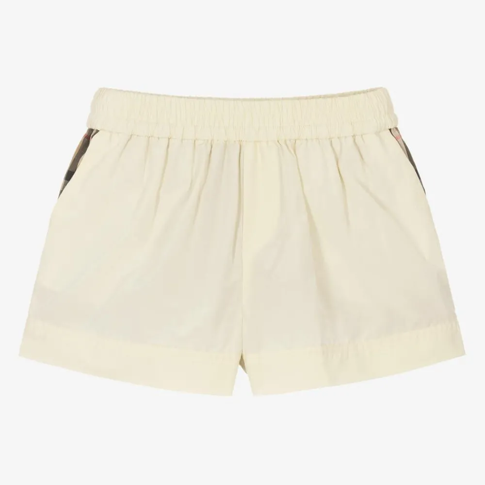 Burberry Shorts*Girls Ivory & Beige Checked Shorts