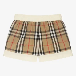 Burberry Shorts*Girls Ivory & Beige Checked Shorts