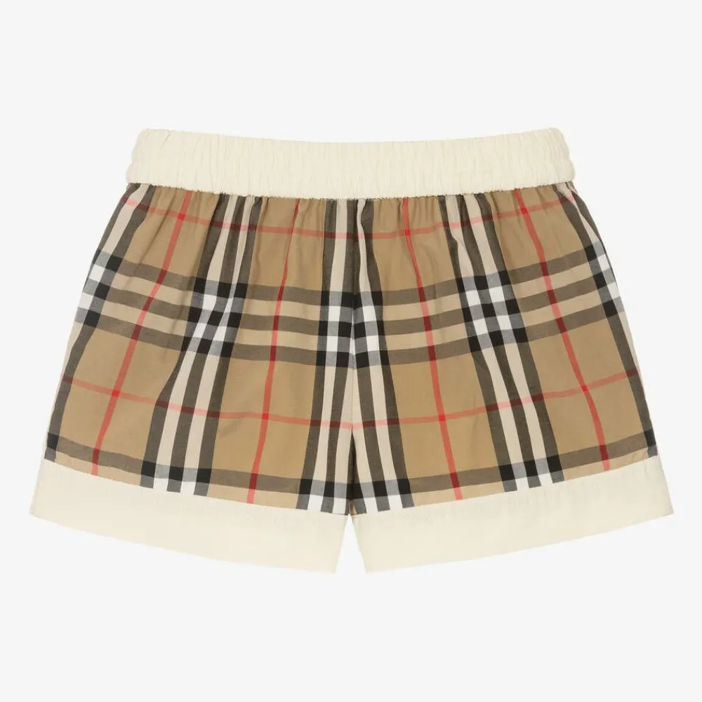 Burberry Shorts*Girls Ivory & Beige Checked Shorts