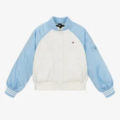 Tommy Hilfiger Coats & Jackets*Girls Ivory & Blue Varsity Bomber Jacket