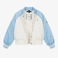 Tommy Hilfiger Coats & Jackets*Girls Ivory & Blue Varsity Bomber Jacket
