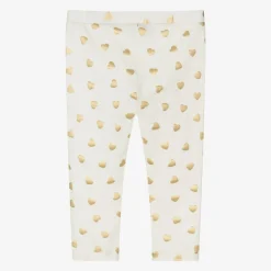 Moschino Baby Leggings*Girls Ivory & Gold Heart Cotton Leggings