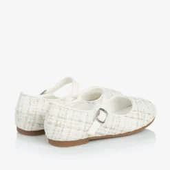 Sevva Bar Shoes|Bar Shoes*Girls Ivory & Gold Tweed Shoes