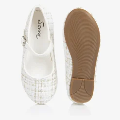 Sevva Bar Shoes|Bar Shoes*Girls Ivory & Gold Tweed Shoes