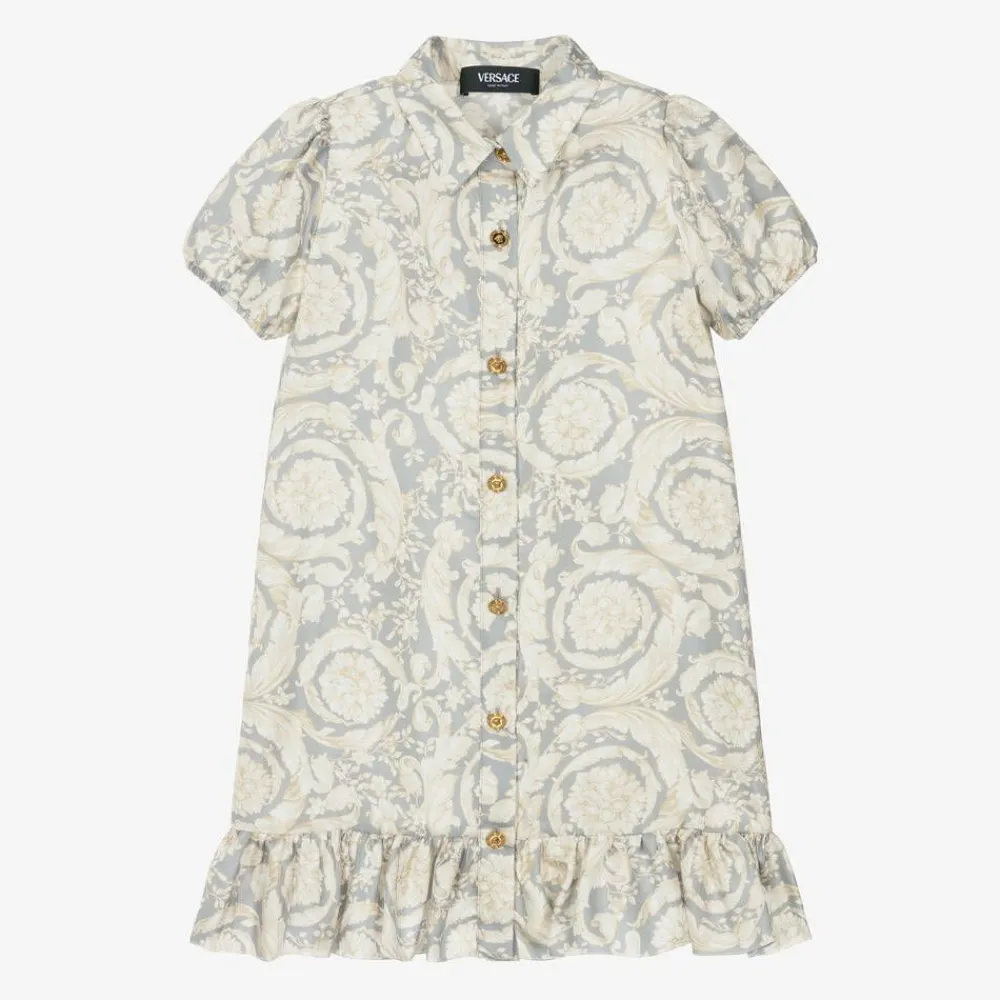 Versace Dresses*Girls Ivory & Grey Silk Barocco Dress