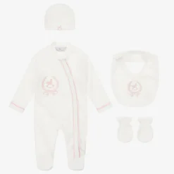 Beau KiD Babysuits*Girls Ivory & Pink Cotton Babysuit Set