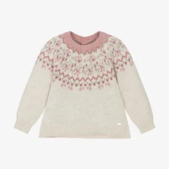 Mayoral Tops*Girls Ivory & Pink Fair Isle Sweater