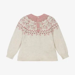 Mayoral Tops*Girls Ivory & Pink Fair Isle Sweater