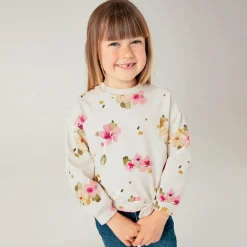 Mayoral Tops*Girls Ivory & Pink Floral Cotton Sweatshirt