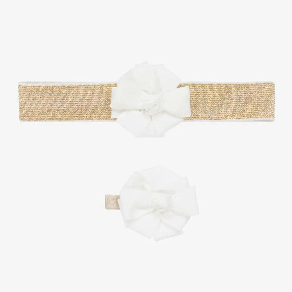 Abel amp; Lula Hair Accessories*Girls Ivory & Gold Headband & Hair Clip