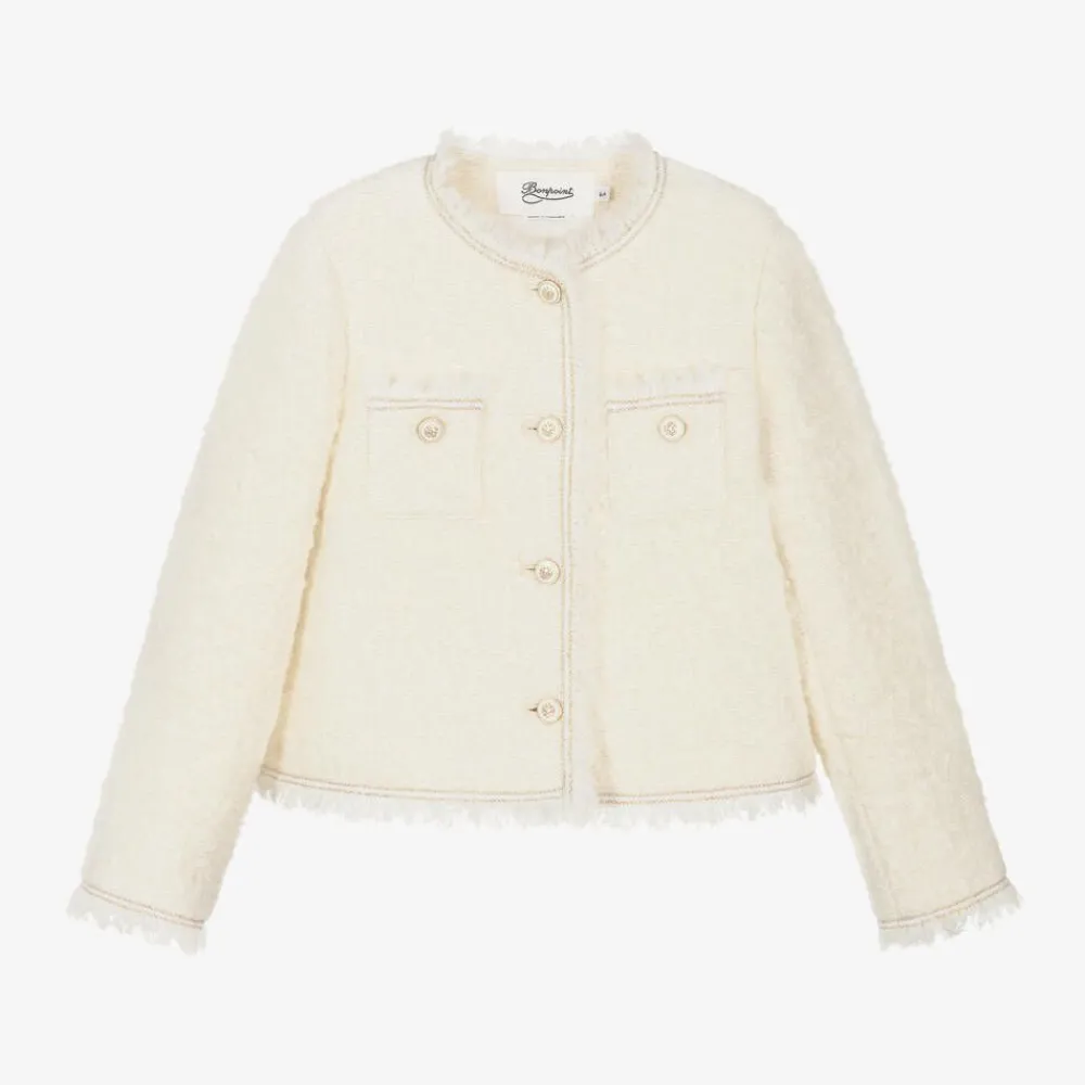 Bonpoint Coats & Jackets*Girls Ivory Bouclé Tweed Jacket