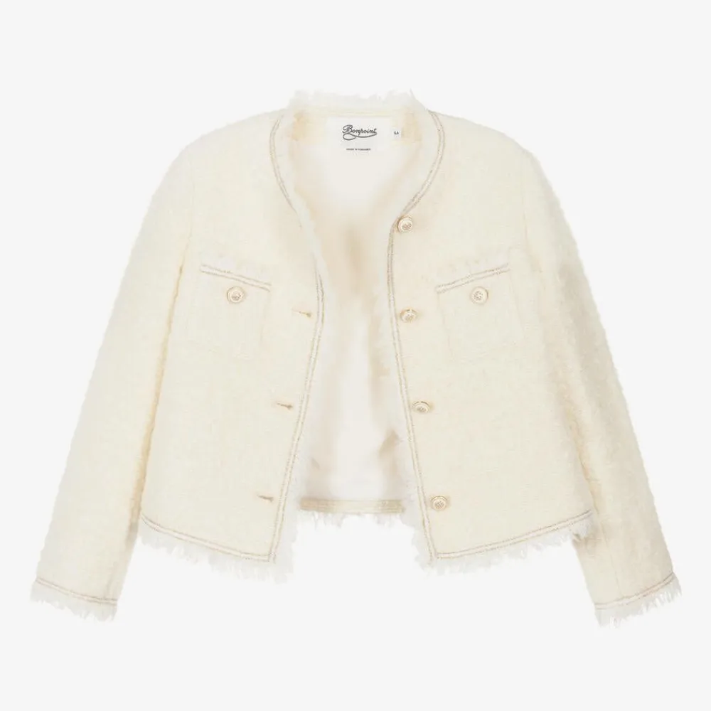 Bonpoint Coats & Jackets*Girls Ivory Bouclé Tweed Jacket