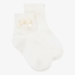 Story Loris Socks*Girls Ivory Bow Cotton Socks