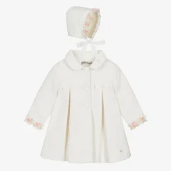 Piccola Speranza Coats & Jackets*Girls Ivory Coat & Bonnet Set