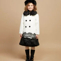 Romano Princess Coats & Jackets*Girls Ivory Coat & Faux Fur Hat Set