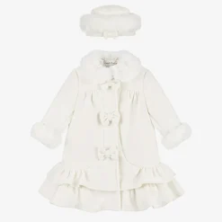 Sarah Louise Coats & Jackets*Girls Ivory Coat & Hat Set