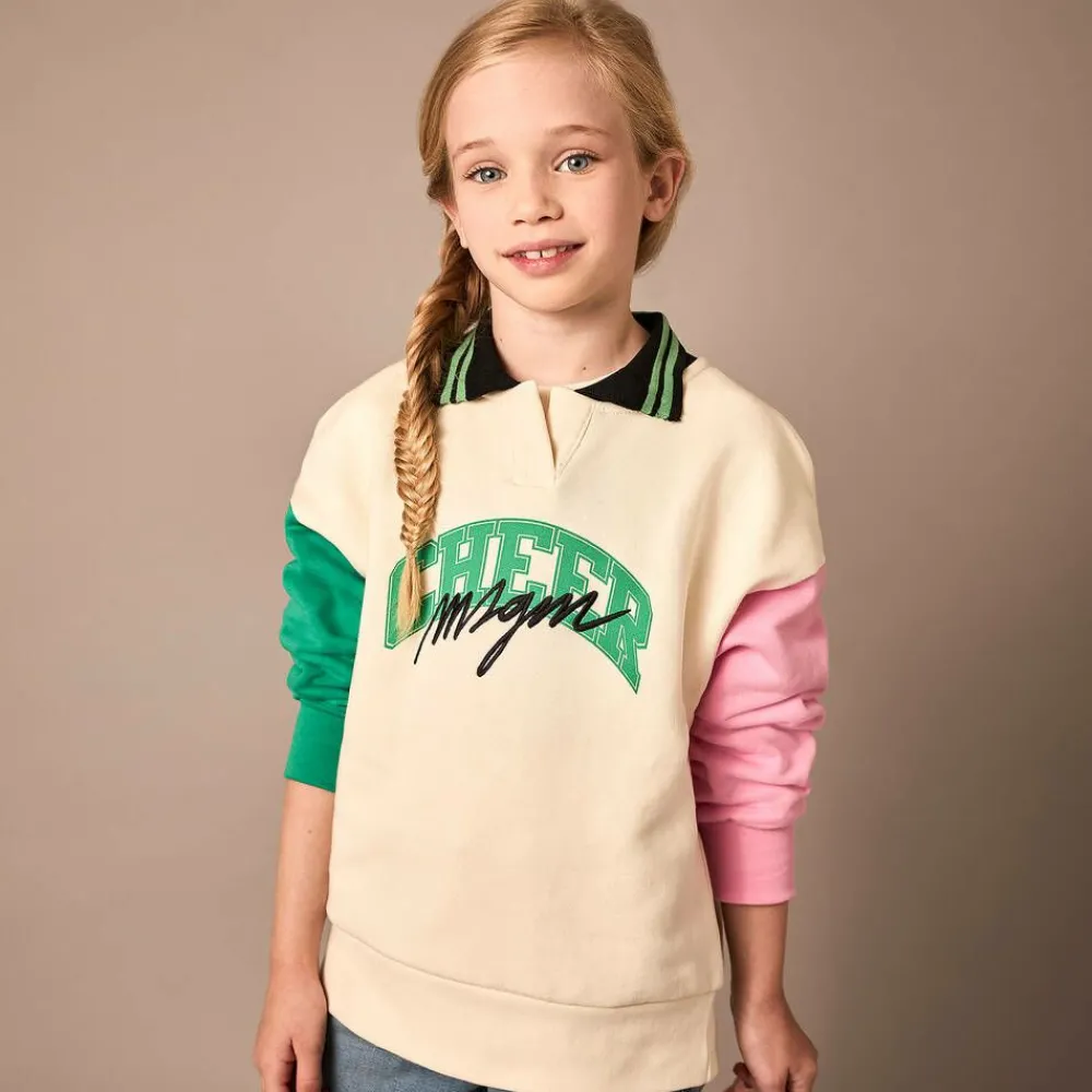 MSGM Tops*Girls Ivory Colourblock Cotton Sweatshirt
