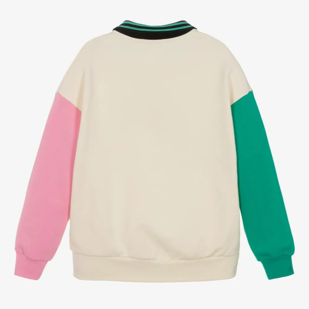 MSGM Tops*Girls Ivory Colourblock Cotton Sweatshirt