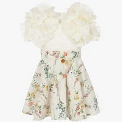 Jessie and James London Dresses*Girls Ivory Cotton & Floral Jacquard Dress
