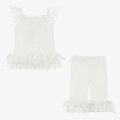 Beau KiD Outfit Sets|Outfit Sets*Girls Ivory Cotton & Lace Leggings Set