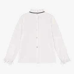 Piccola Speranza Tops*Girls Ivory Cotton & Lace Blouse