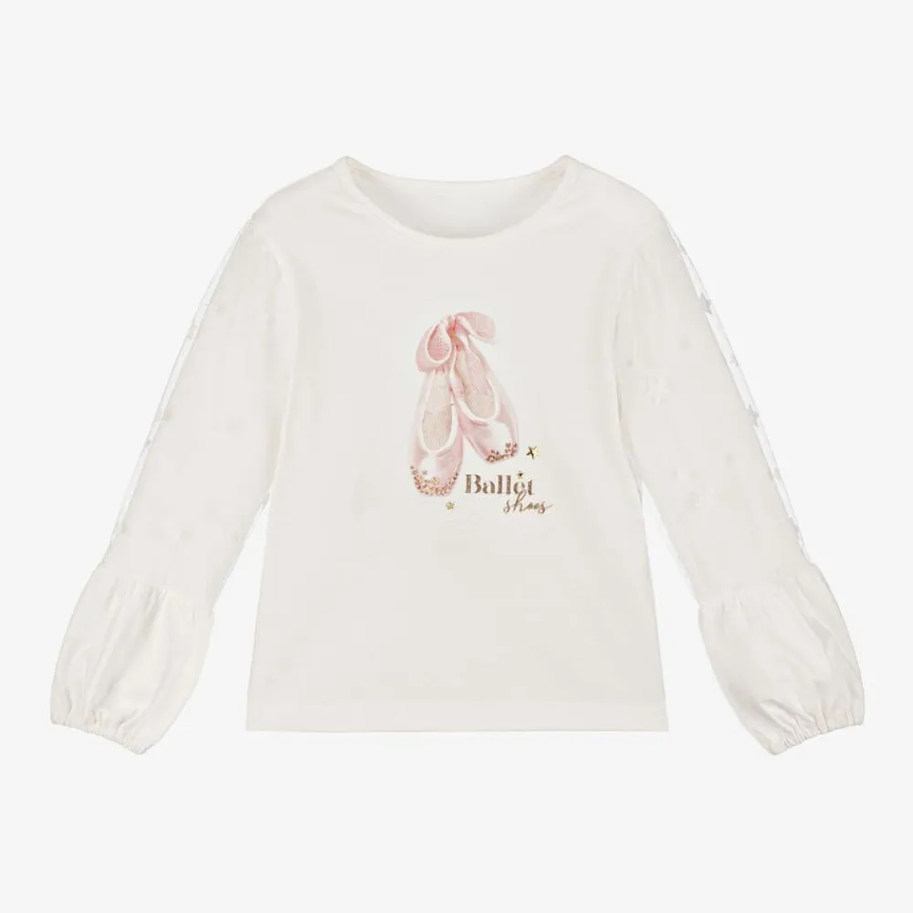 Lapin House Tops*Girls Ivory Cotton Ballet Shoes Top