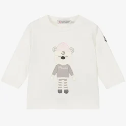 Moncler Enfant Tops*Girls Ivory Cotton Bear Top