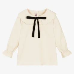Phi Clothing Tops*Girls Ivory Cotton Bow Collar Blouse