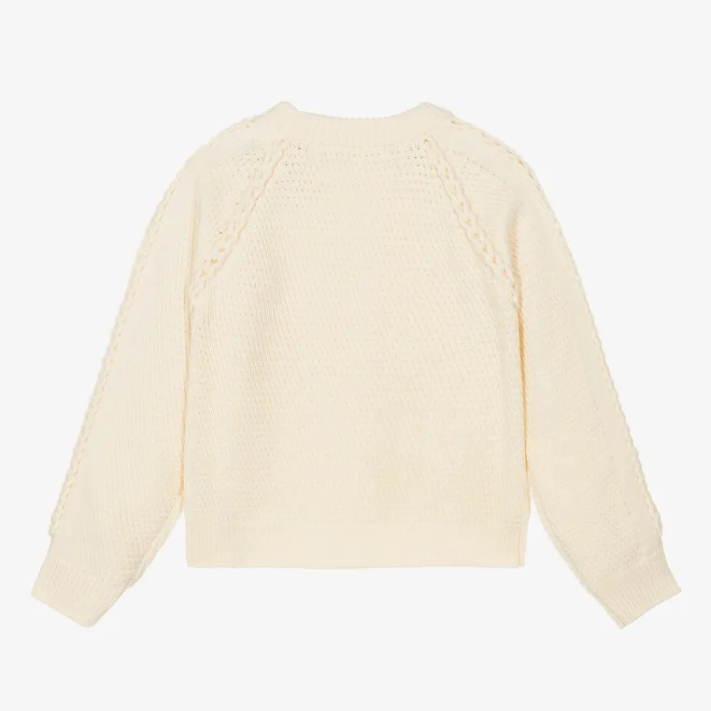 Chloé Tops*Girls Ivory Cotton Cable Knit Sweater