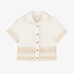 Zimmermann Tops*Girls Ivory Cotton Crochet Trim Shirt