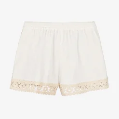 Zimmermann Shorts*Girls Ivory Cotton Crochet Trim Shorts