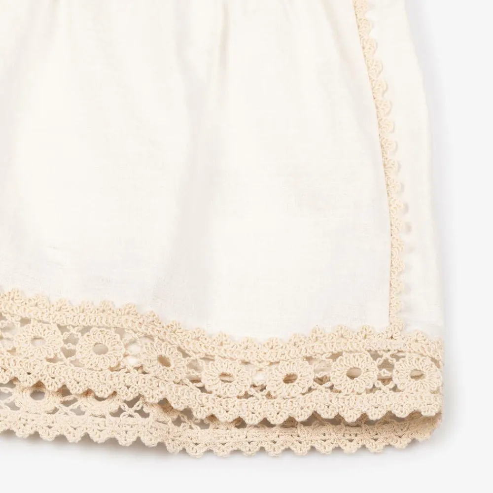 Zimmermann Shorts*Girls Ivory Cotton Crochet Trim Shorts