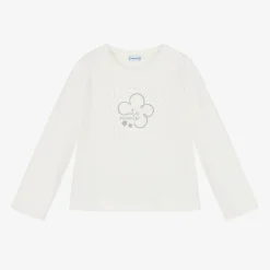 Mayoral Tops*Girls Ivory Cotton Diamanté Top