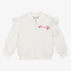 Monnalisa Tops*Girls Ivory Cotton Disney Zip-Up Top