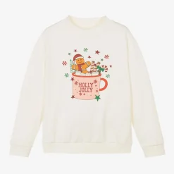 NAME IT Tops*Girls Ivory Cotton Festive Sweatshirt