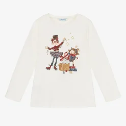 Mayoral Tops*Girls Ivory Cotton Festive Top