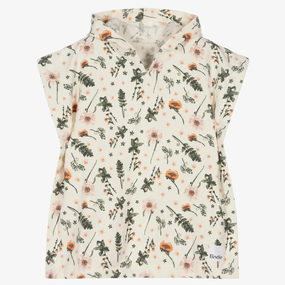 Elodie Towels & Robes*Girls Ivory Cotton Floral Poncho Towel