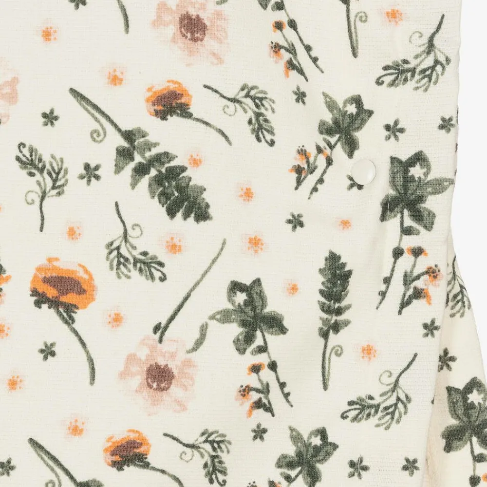 Elodie Towels & Robes*Girls Ivory Cotton Floral Poncho Towel