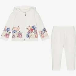 Sofija Tracksuits|Tracksuits*Girls Ivory Cotton Floral Tracksuit