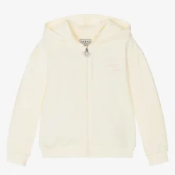 Guess Tops*Girls Ivory Cotton Heart Zip-Up Top