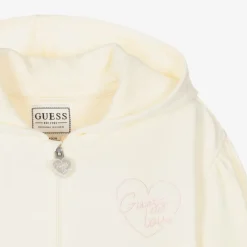 Guess Tops*Girls Ivory Cotton Heart Zip-Up Top