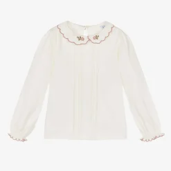 Mayoral Tops*Girls Ivory Cotton Jersey Blouse
