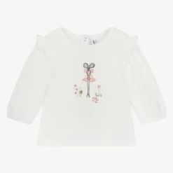 Tartine et Chocolat Tops*Girls Ivory Cotton Mouse Top
