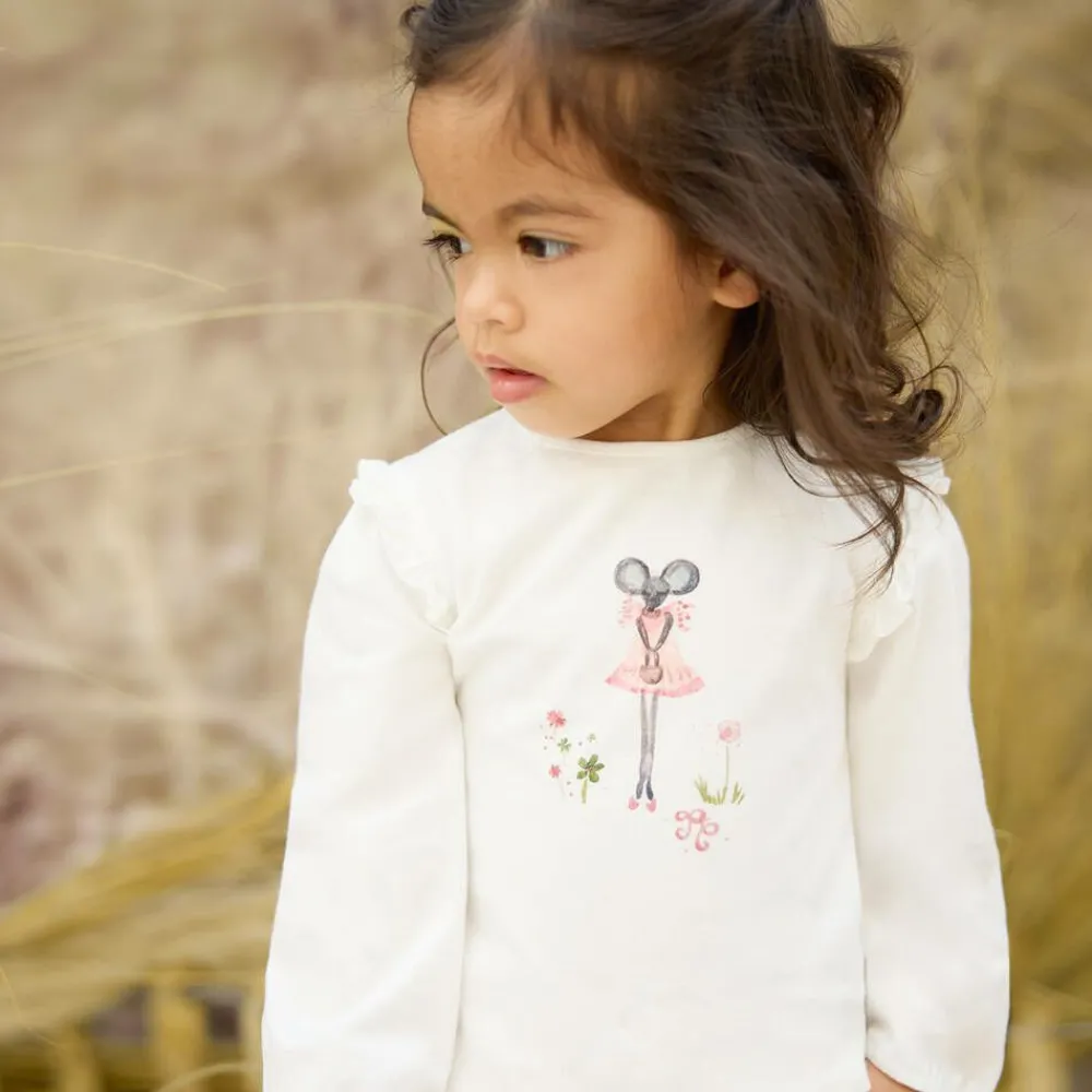 Tartine et Chocolat Tops*Girls Ivory Cotton Mouse Top
